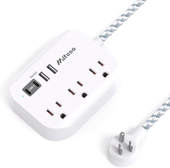 Cruise Ship Essentials - Mifaso Power Strip with USB Ports, 1Ft Flat Extension Cord with Multiple Outlets, USB Charging Station with Non Surge Protector for Cruise Ship, Travel, Dorm Room Essentials