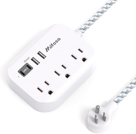 Cruise Ship Essentials - Mifaso Power Strip with USB Ports, 1Ft Flat Extension Cord with Multiple Outlets, USB Charging Station with Non Surge Protector for Cruise Ship, Travel, Dorm Room Essentials