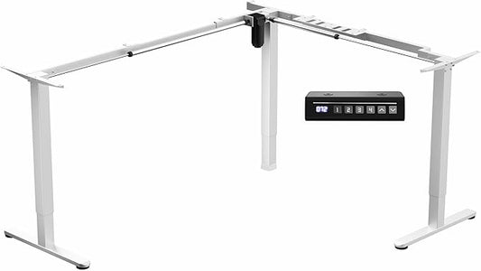 VIVO Large Electric Single Motor Height Adjustable 3-Leg CornerStanding Desk Frame, Holds up to 225 lbs, Sit Stand L-Shaped Motorized Legs Only, White, DESK-E375W