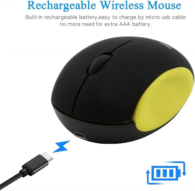 3C Light 2.4GHz Wireless Cute Small Silent Portable Mini Rechargeable Optical Mice - 3 Button Cordless Mouse for Laptop, Desktop, PC & Notebook (Yellow)