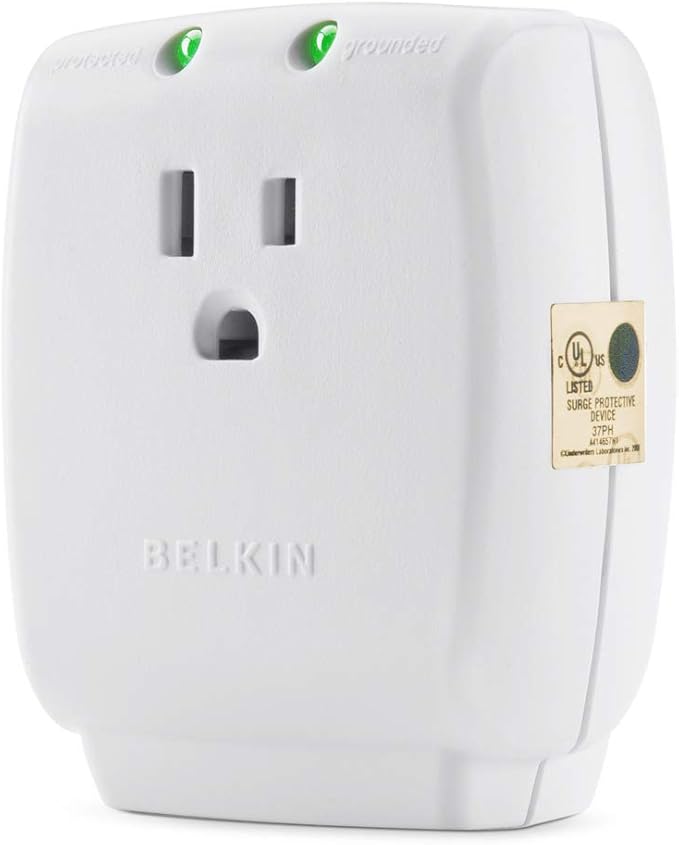 Belkin 1-Outlet Home Series SurgeCube - Grounded Outlet Portable Wall Tap Adapter with Ground & Protected Light Indicators for Office,Charging Brick - White,ABS,885 Joules,(Pack of 10)