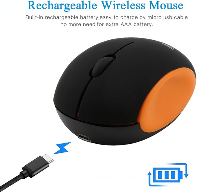 3C Light 2.4GHz Wireless Cute Small Silent Portable Mini Rechargeable Optical Mouse - 3 Buttons, Cordless for Laptop, Desktop, PC, Notebook (Orange)