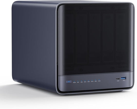 MINISFORUM N5 Pro 5-Bay Desktop AI NAS, AMD Ryzen AI 9 HX PRO 370 12-Core/24T CPU, 128GB SSD, 1x10GbE, 1x5GbE, 1xM.2+2xU.2/M.2 Slots, 2xUSB4(8K), 8K HDMI, OCuLink, Network Attached Storage (Diskless)