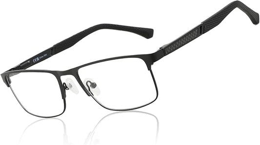 ZENOTTIC Blue Light Glasses Men : Black Reading Glasses Men - Square Frame Computer Glasses - Anti Glare Metal Readers