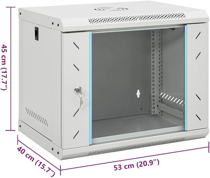 9U Wall Mount Network Cabinet, 19 Inch Data Server Rack Enclosure, Lockable Toughened Glass Door, IP20 Cold-Rolled Steel for Server Storage 20.9 x 15.7 x 17.7 inches