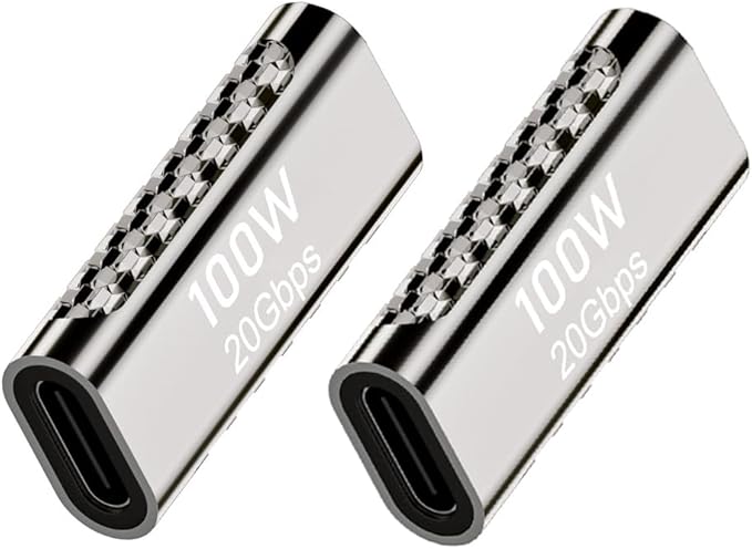2 pcs Type-C Female Adapter，USB C doule Jack Female to Female Data line Extension Converter，20GBps 100W PD Coupler for Connecting Two Type C Cable(Female to Female)