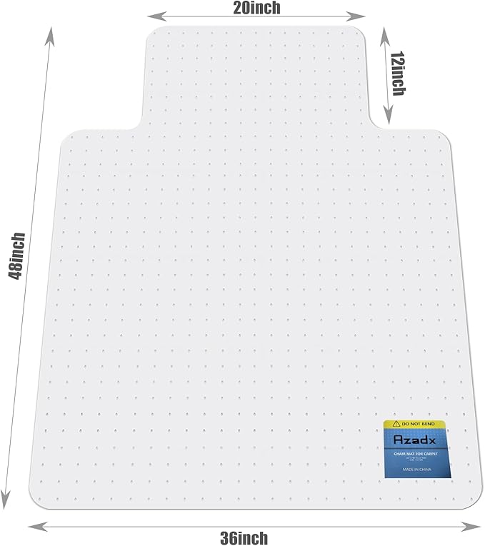 Azadx Heavy Duty Office Chair Mat for Carpet 36" x 48" with Lip Hard Material Chair Mat for Carpeted Floor Non-Slip Carpet Protector for Home Easy Glide Desk Floor Mat for Office Chair on Carpets