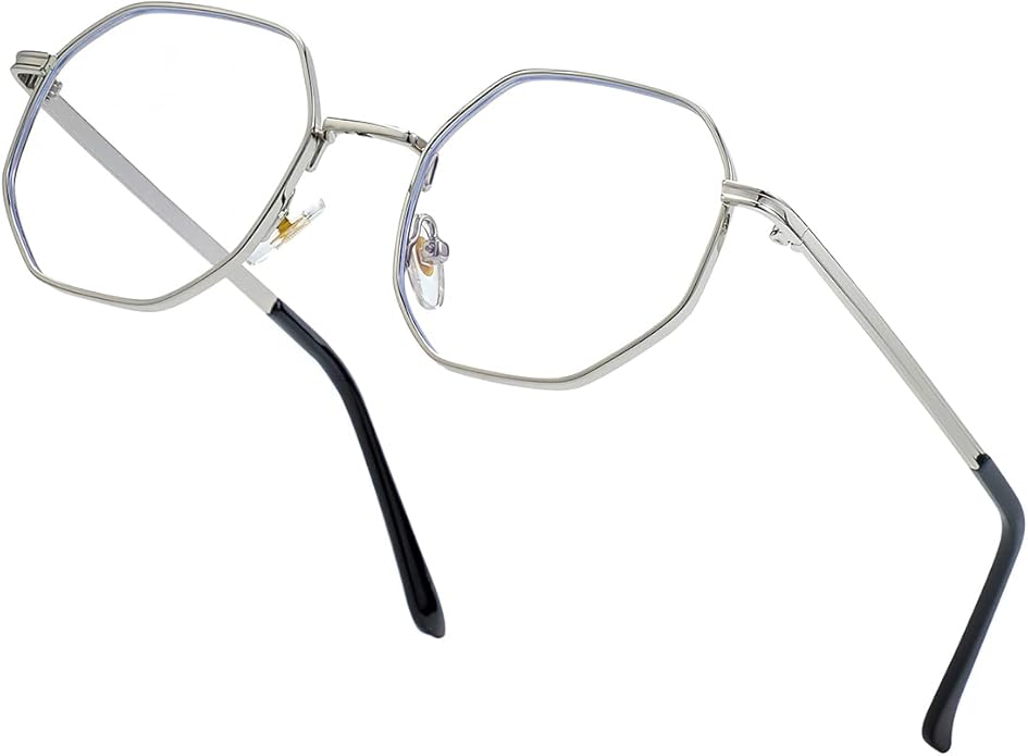 JOVAKIT Polygon Blue Light Blocking Glasses for Women Men Vintage Octagon Square Non-prescription Metal Eyeglasses