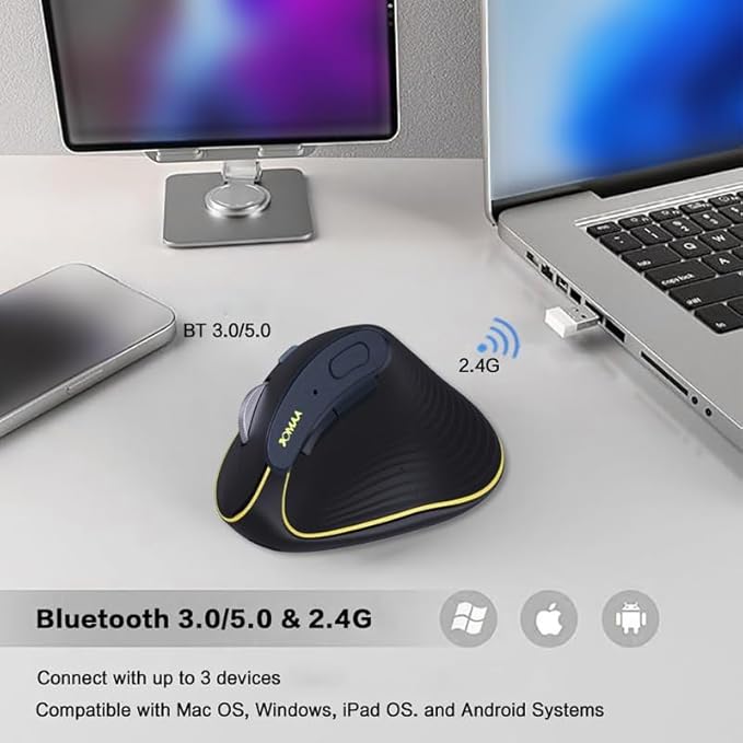 JOMAA Ergonomic Wireless Bluetooth Vertical Silent Mouse, Rechargeable with Backlight and Fast Scrolling, Suitable for Laptop,Desktop,PC,MacBook
