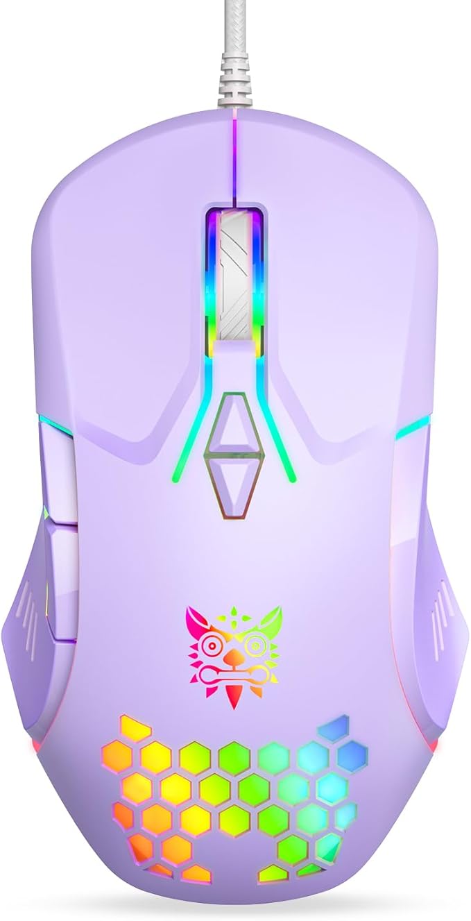 Wired USB Mouse, Computer Mouse with RGB Lighting, 4 Adjustable DPI, Ergonomic Optical Office Mouse, 7 Buttons Corded Mice for Window/PC/Laptop/Desktop/Mac/Chromebook,Purple