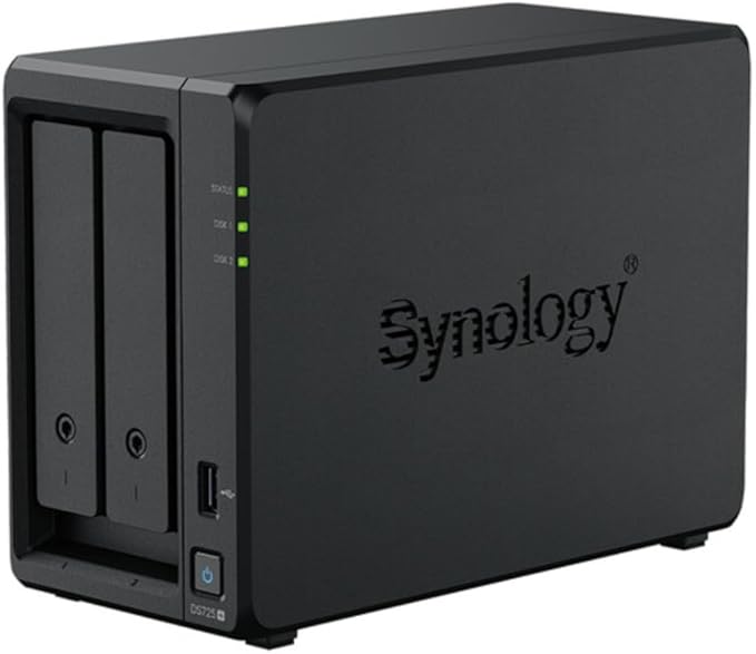 DS725+ 32TB 2-Bay NAS Server Combo with 2x16TB Enterprise HDD Storage, 4GB DDR4 RAM, 2.5GbE LAN, USB 3.2