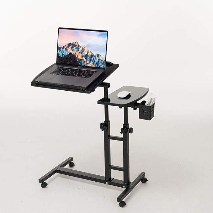 Adjustable Laptop Desk with Wheels, Laptop cart, Over Bed, Bed Side Table, Tiltable Table and Laptop Stand-Black