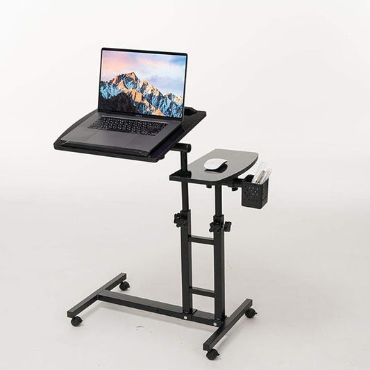 Adjustable Laptop Desk with Wheels, Laptop cart, Over Bed, Bed Side Table, Tiltable Table and Laptop Stand-Black