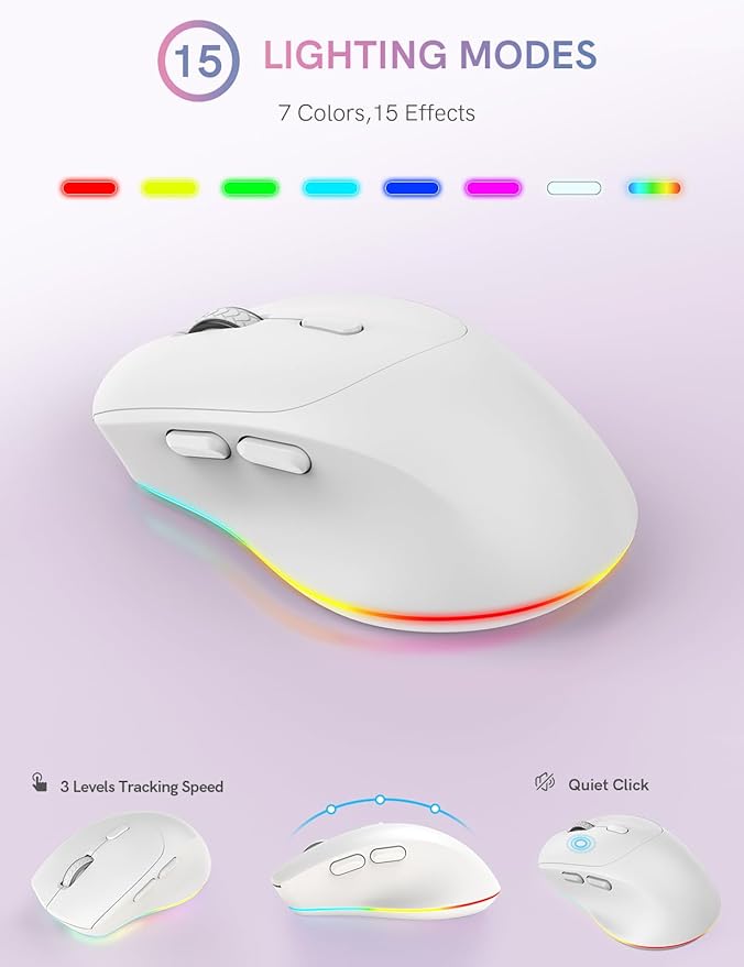 Trueque Wireless Keyboard and Mouse Combo with 7 Colored Backlits, Wrist Rest, Rechargeable Ergonomic Keyboard with Phone Holder, Silent Lighted Full Size Combo for Windows, PC, Laptop (Cloud White)