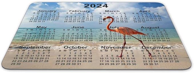Calendar Mouse pad, Natural Rubber Quality Creative Gaming Mouse Pad Rectangle Mouse Personalized Desk Mouse Pad 9.5 inch x 7.9 inch (2024 Flamingo Calendar)