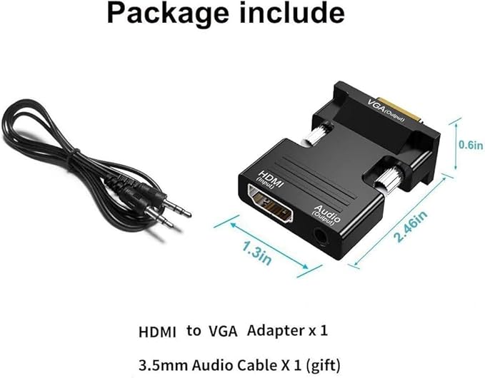 HDMI to VGA Adapter, HD 1080P Audio Video Converter with 3.5mm Jack,Gold-Plated Connector (Female to Male) for Computers,desktops,laptops,PCs,Monitors,projectors,HDTVs,Raspberry Pi,Roku,Xbox,etc