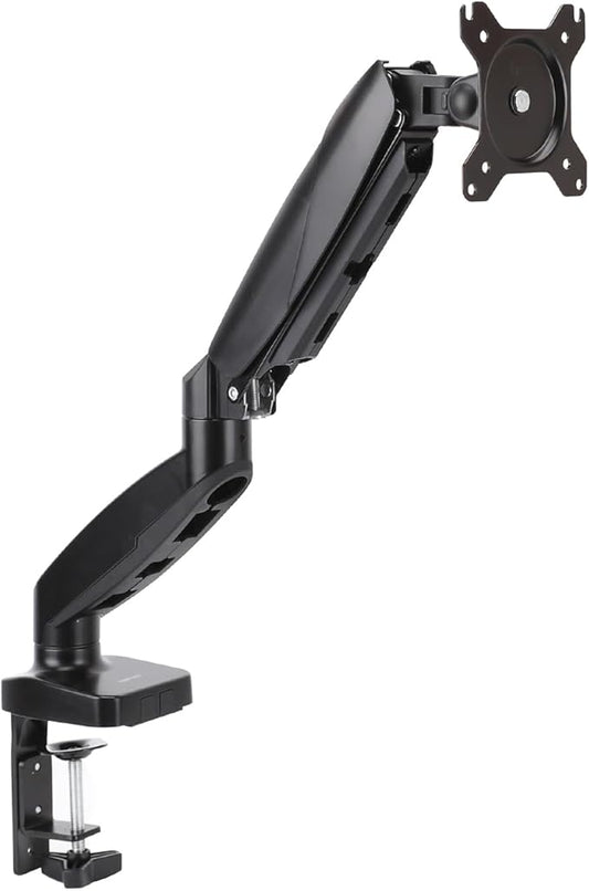 Amazon Basics Gas Spring Single Computer Monitor Arm Desk Mount, Adjustable, Holds up to 27" Monitors, Black