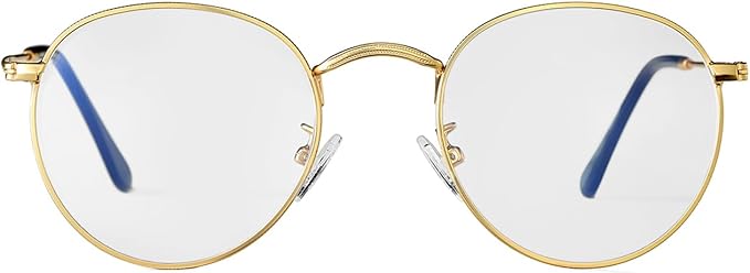 HJSTES Round Blue Light Glasses for Women Men Retro Circle Clear Lens Metal Frame Eyeglasses