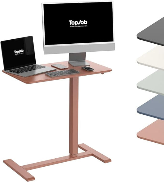 TopJob ANYDESK NEST Mobile Standing Desk, Portable with Hidden Wheels Non Folding, Sit Stand Desk, Computer Workstations, Home Use, Couch Side Table, Bedside Table, Kitchen Prep Table (Coral)