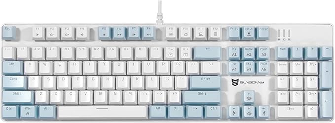 104 Keys US Layout Wired Mechanical PC Gaming Keyboard | White LED Backlit Hot Swappable Brown Switch Full Size Mechanical Keyboard | Blue & White Keycaps Wired Gaming Computer Keyboards
