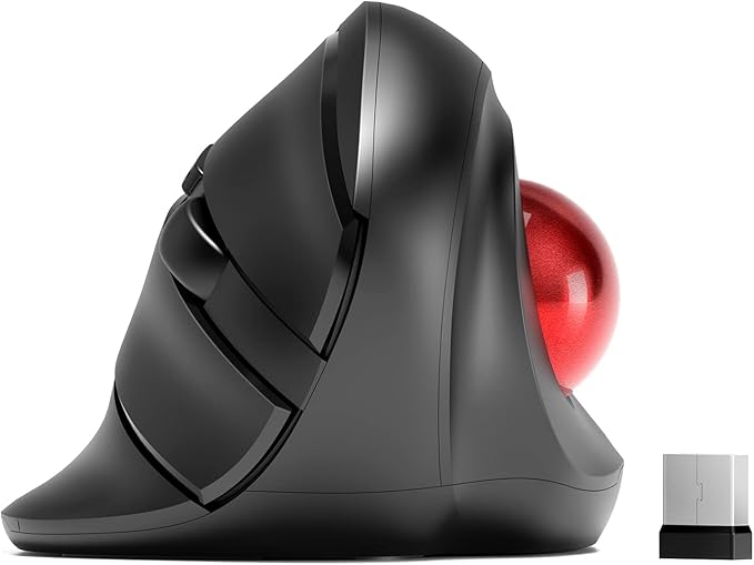 MicroPack Trackball Wireless Mouse, Upgrade Right Hand Ergonomic Mouse with Wireless Vertical Rollerball Computer Mouse, 3 Adjustable DPI, Easy Thumb Control for PC, Laptop, Mac, Windows - Black
