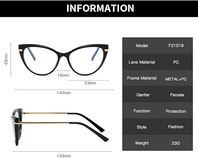 LJCZKA Blue Light Blocking Glasses Women Anti Eye satrain Computer Cat eye Eyeglasses Cateye Clear Frame