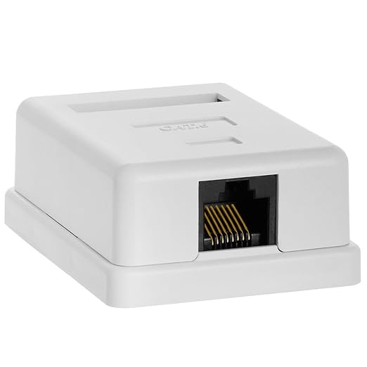 Cmple - 1 Port Cat6 Surface Mount Box, RJ45 Cat6 Single Port Box for Ethernet Cables, Screws and Double-Side Tape Included, Easy Mount White