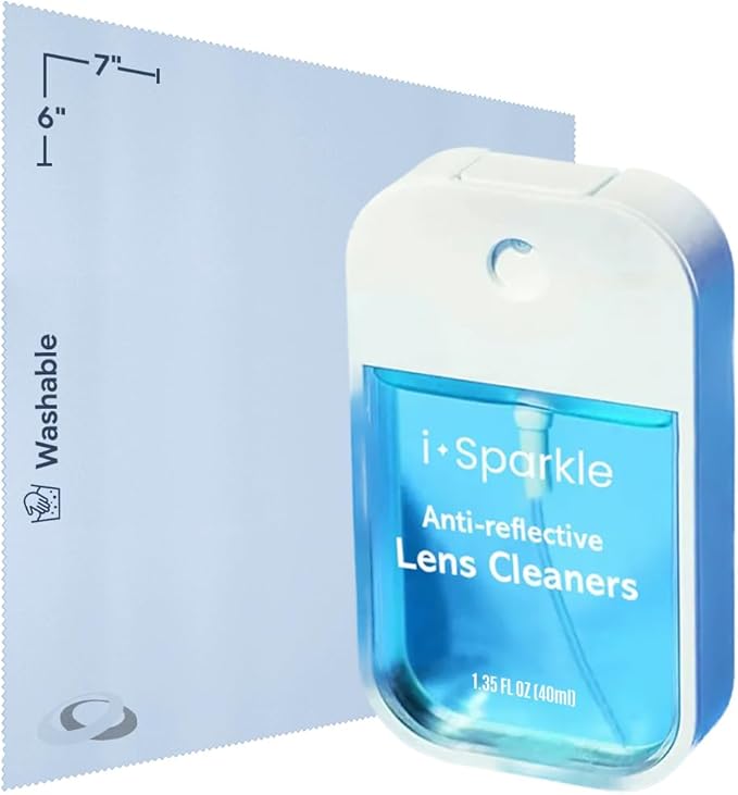 I-Sparkle Anti-Reflective Lens Cleaner Spray kit | (1x) 1.35oz Glasses Cleaner Spray + (1x) Microfiber Cloth for Eyeglasses, Sunglasses, Lenses, Screens and Camera Cleaning Kit (2 Piece Set)