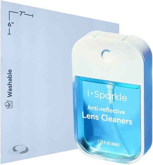 I-Sparkle Anti-Reflective Lens Cleaner Spray kit | (1x) 1.35oz Glasses Cleaner Spray + (1x) Microfiber Cloth for Eyeglasses, Sunglasses, Lenses, Screens and Camera Cleaning Kit (2 Piece Set)