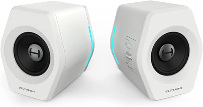 G2000 32W PC Computer Speakers for Gaming Desktop PC Laptop Mac Computer Woofer Speakers Bluetooth USB 3.5mm AUX Inputs RGB Lights Multimedia Speakers White