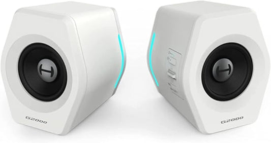 G2000 32W PC Computer Speakers for Gaming Desktop PC Laptop Mac Computer Woofer Speakers Bluetooth USB 3.5mm AUX Inputs RGB Lights Multimedia Speakers White