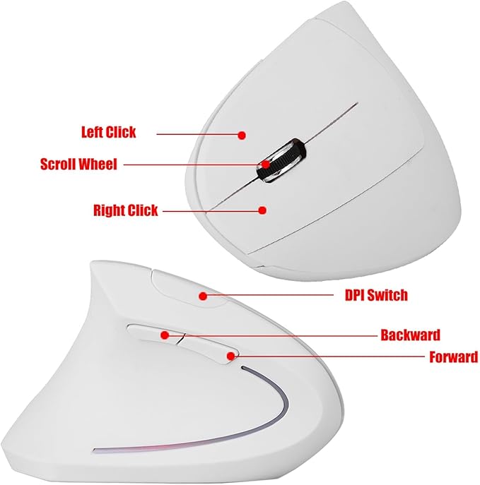 Goshyda 2.4GHz Ergonomic Vertical Computer Mouse, High Control, and Feeling, Long Time Use with 800 1200 1600 DPI, 10m Distance (White)