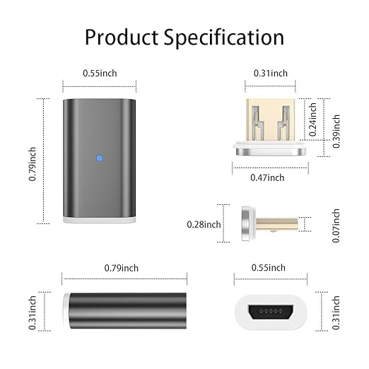 N. NETDOT Gen10 Magnetic Micro-USB to Micro-USB Adapter Converter(2 Pack Black)