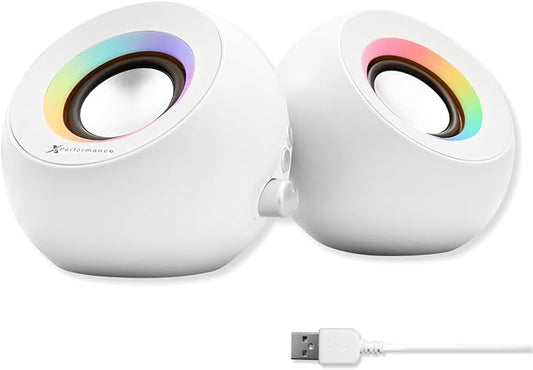 X9 Performance White Computer Speakers with RGB Lighting, Bluetooth, USB, and AUX - Triple Mode Connection, Dual 2.25" Drivers for Work and Play, Bluetooth Desktop Speakers for PC - White