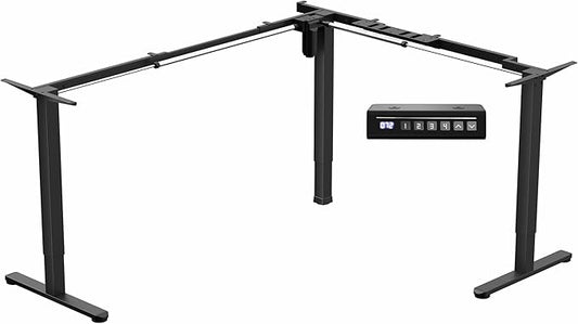 VIVO Large Electric Single Motor Height Adjustable 3-Leg CornerStanding Desk Frame, Holds up to 225 lbs, Sit Stand L-Shaped Motorized Legs Only, Black, DESK-E375B