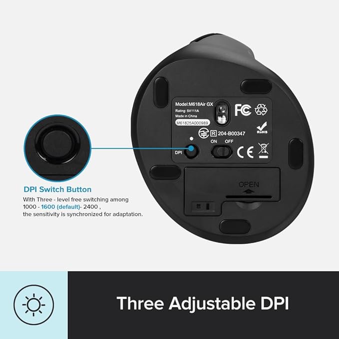 DELUX Ergonomic Mouse Wireless for Small Hands, Vertical Mouse for Carpal Tunnel, Mini Mouse, 4000 DPI, 6 Buttons, 2.4G Wireless,75g Lightweight, Compatible with Window, MacOS,Laptop(M618Air GX-Black)