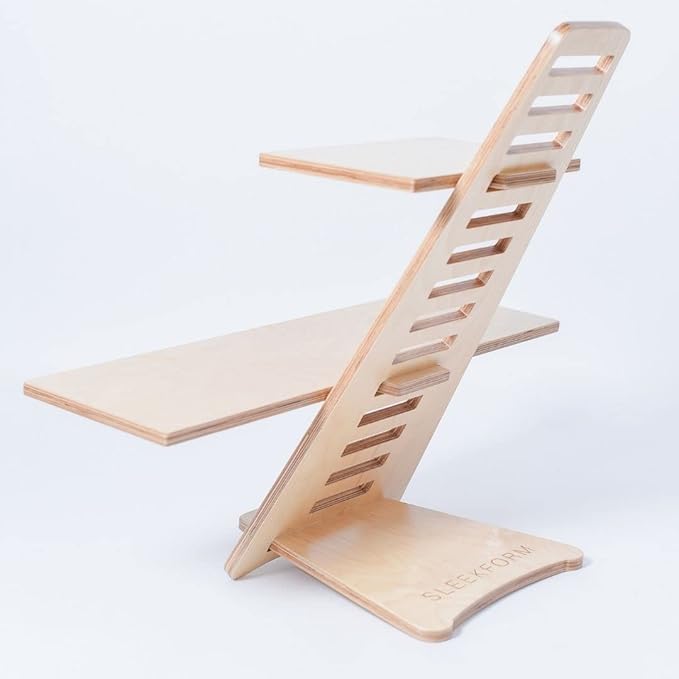 Sleekform Standing Desk Converter - Elevation Stand, Laptop Riser, Adjustable Height Sit to Stand Desk Converter Workstation for Office and Home, Table Top Wood Portable