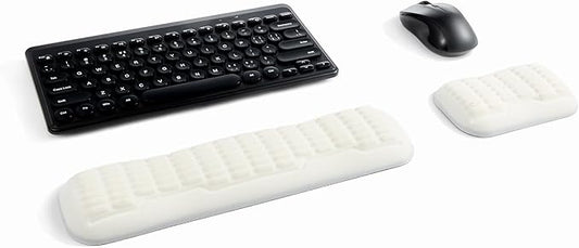 UnivoColors Compact-Sized Keyboard & Mouse Wrist Rest Set-Ergonomic 3.0 Upgrade with Wave Curve Support,Non-Slip Base,Perfect for Work & Gaming(Ivory)