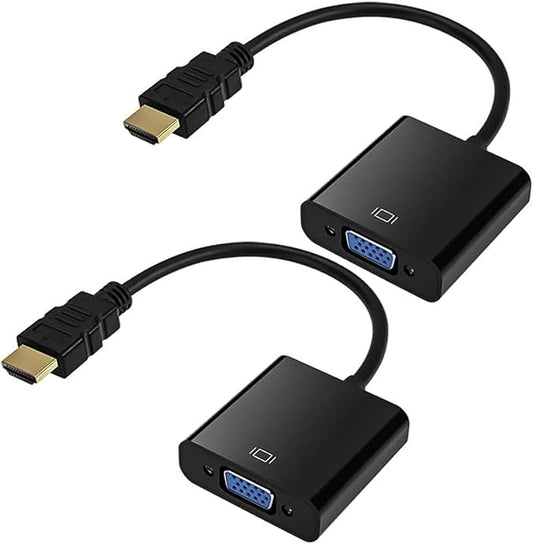 HDMI to VGA, Gold-Plated HDMI to VGA Adapter (Male to Female) for Computer, Desktop, Laptop, PC, Monitor, Projector, HDTV, Chromebook, Raspberry Pi, Roku, Xbox and More - Black (2 Pack)
