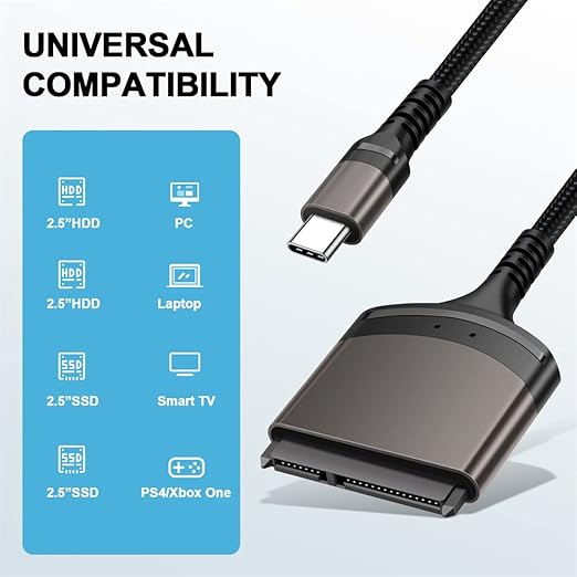 NFHK 5Gbps USB-C Type-C to SATA 22 Pin Adapter Cable for 2.5" Hard Disk Driver SSD Laptop