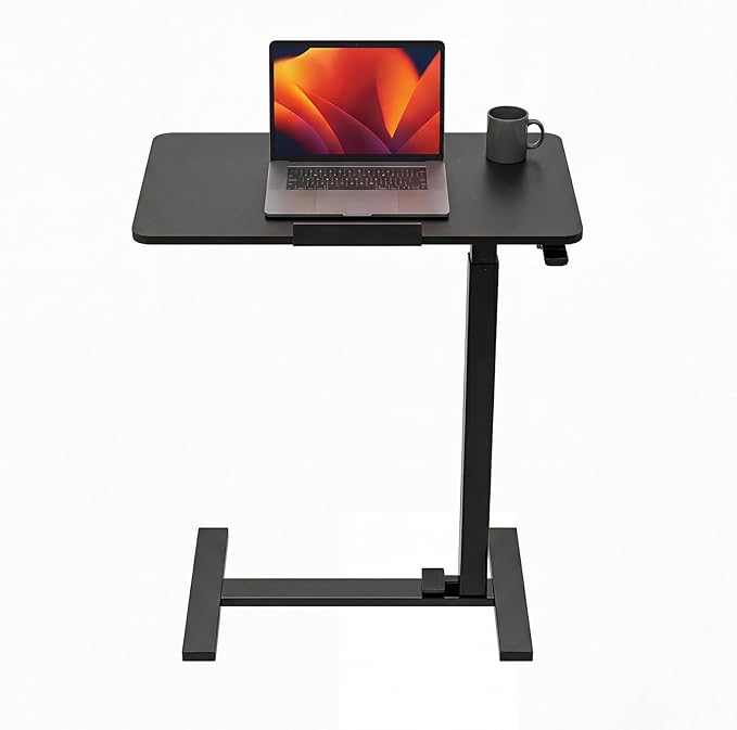 OLIXIS Mobile Standing Desk, Height-Adjustable Computer Cart with Pneumatic Lift, Portable Computer Workstation Cart for Bed, Couch, Office, Sofa, Black