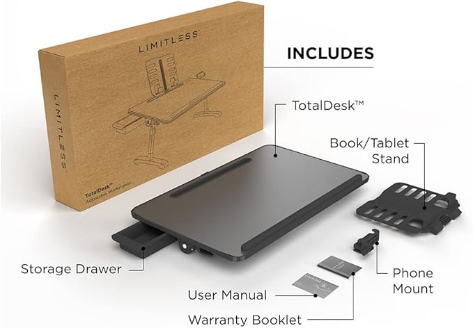 Limitless TotalDesk Portable Modern Workstation and Lap Desk with Adjustable Height & Tilt (Charcoal)