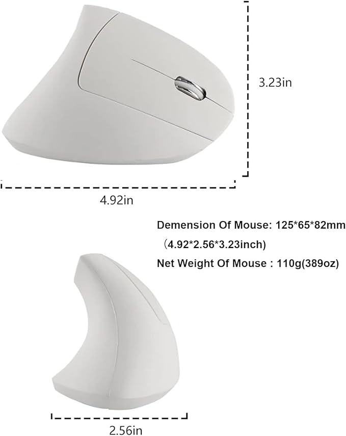 Vertical Mouse, 2.4G Wireless Ergonomic Optical Mouse 800/1200 /1600 DPI 6 Buttons Right Handed Gaming Mice for Laptop, Desktop, PC, MacBook (White)