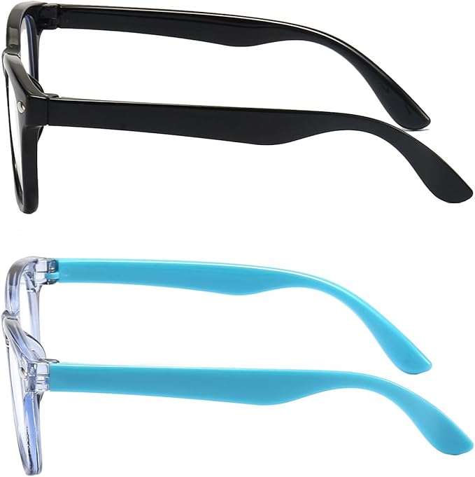2 Pack kids Blue Light Blocking Glasses For Girls And Boys Computer Blue Light Blocking Glasses For Age 3-11 (Black + Light blue)