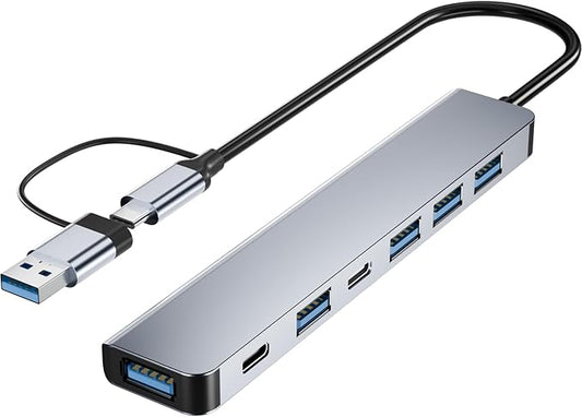 【Upgrade】 USB C/USB Hub, BERLAT Aluminum 7 in 1 USB C & USB Hub with USB 3.0, USB 2.0 Ports for PC/Laptops/MacBook Pro/Air/iMac/iPad and More Devices