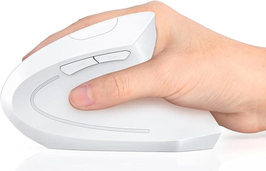2.4G Wireless Vertical Mouse, Rechargeable Ergonomic Optical Mice: 3 Adjustable DPI 800/1200/1600 Levels 6 Buttons, for Laptop, PC, Computer, Desktop, Notebook etc, White