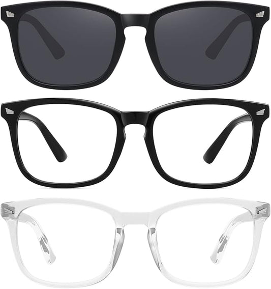 MEETSUN 3-Pack Blue Light Blocking Glasses, Anti Eye Strain Headache (Sleep Better), Computer Glasses UV400 Lens (Black + Clear + Matte Black Frame/Grey Lens)