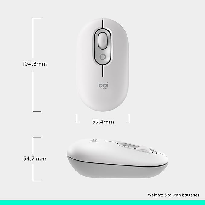Logitech POP Mouse, Compact and Portable Wireless Bluetooth Mouse with Programmable Buttons and Quiet Clicks, Easy-Switch Between up to 3 Devices, Laptop, Tablet, PC - Off-White
