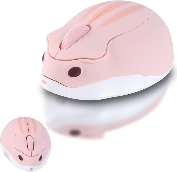 elec Space Cute Animal Hamster Shape Wireless Mouse - Silent, 3-Button Design for Laptop & PC; Includes Random Color Cable Clip - Perfect Computer MousePink
