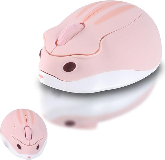 elec Space Cute Animal Hamster Shape Wireless Mouse - Silent, 3-Button Design for Laptop & PC; Includes Random Color Cable Clip - Perfect Computer MousePink
